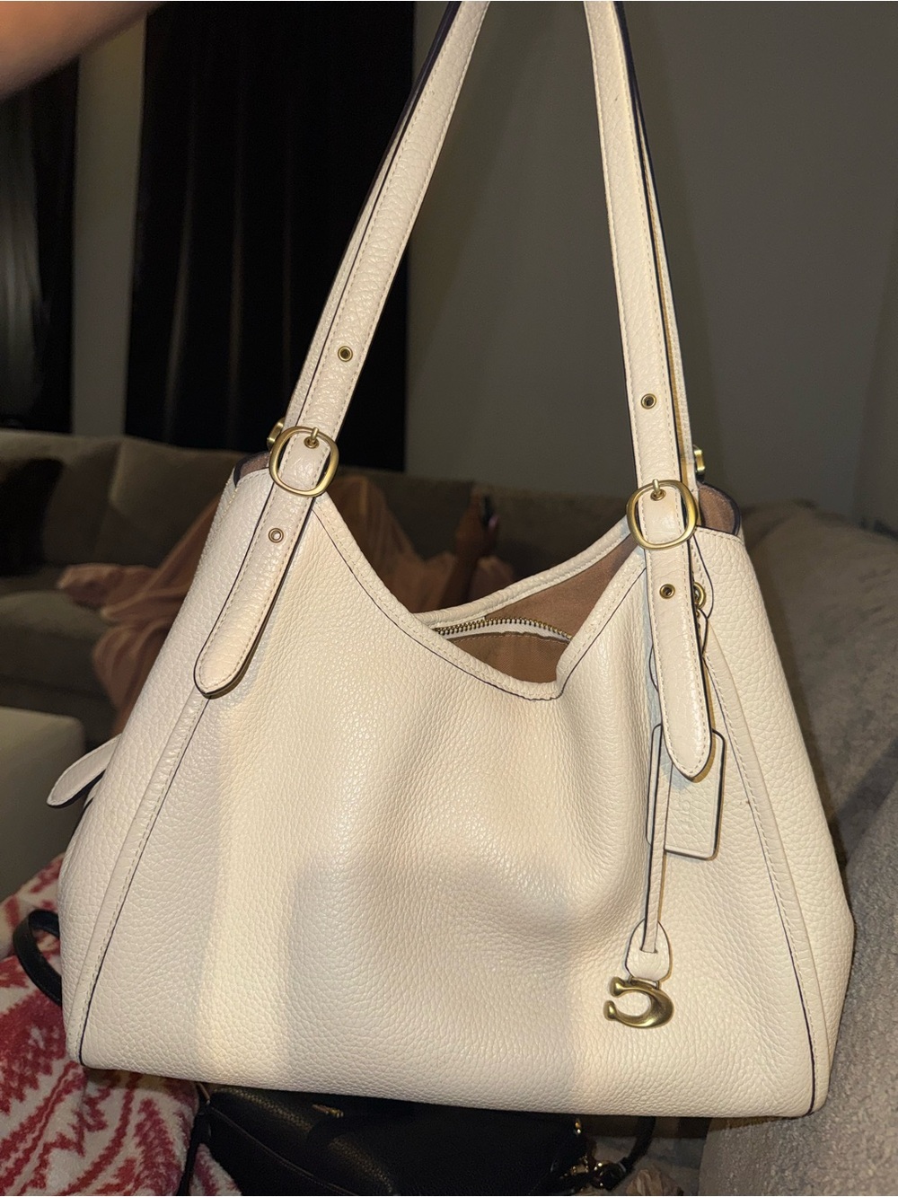 Coach Lori in Chalk Pebbled Leather Shoulder Bag